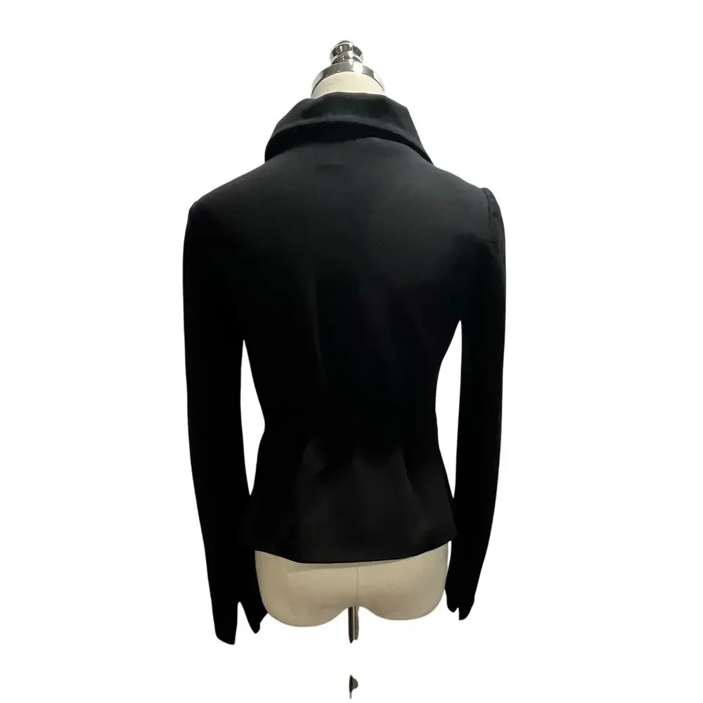 Theory Mariony‎ Black Ruffled Neck Zip Up Ponte Knit Zip Up Blazer Jacket Sz 4